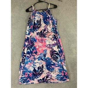 Rouge Collection Sundress 1X Flora Leaves Blue Purple Dress Rope Collar